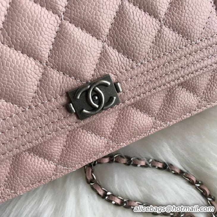 Trendy Design Chanel Grained Leather Boy Wallet On Chain WOC Bag A80287 Light Pink Silver