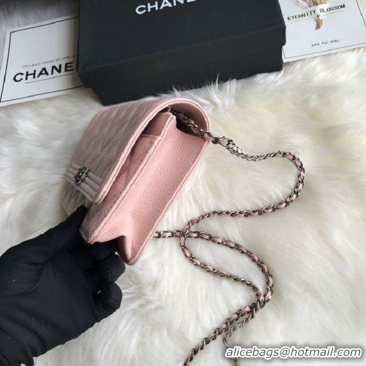 Trendy Design Chanel Grained Leather Boy Wallet On Chain WOC Bag A80287 Light Pink Silver