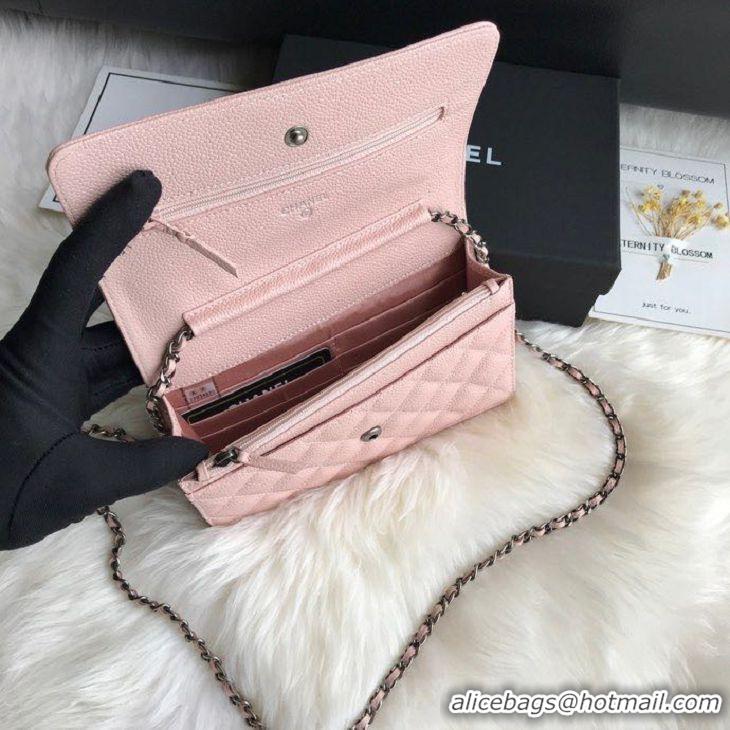 Trendy Design Chanel Grained Leather Boy Wallet On Chain WOC Bag A80287 Light Pink Silver