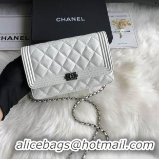 Luxury Chanel Grained Leather Boy Wallet On Chain WOC Bag A80287 White Silver