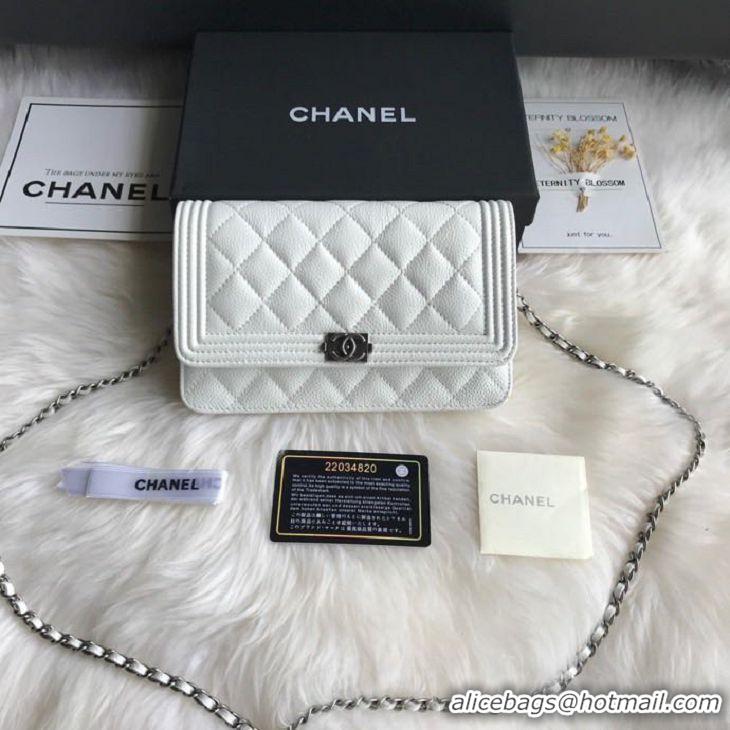 Luxury Chanel Grained Leather Boy Wallet On Chain WOC Bag A80287 White Silver