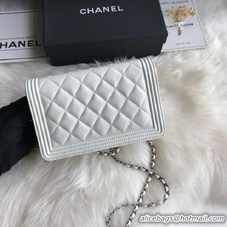 Luxury Chanel Grained Leather Boy Wallet On Chain WOC Bag A80287 White Silver