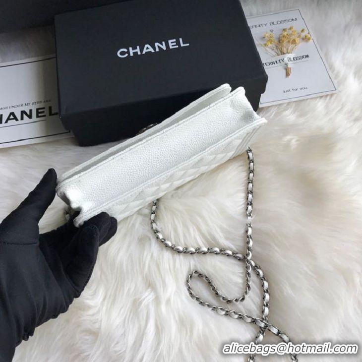 Luxury Chanel Grained Leather Boy Wallet On Chain WOC Bag A80287 White Silver