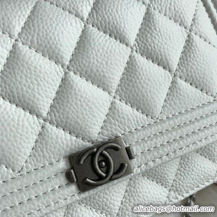 Luxury Chanel Grained Leather Boy Wallet On Chain WOC Bag A80287 White Silver