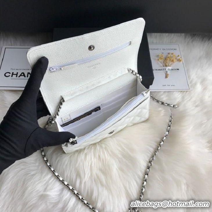 Luxury Chanel Grained Leather Boy Wallet On Chain WOC Bag A80287 White Silver