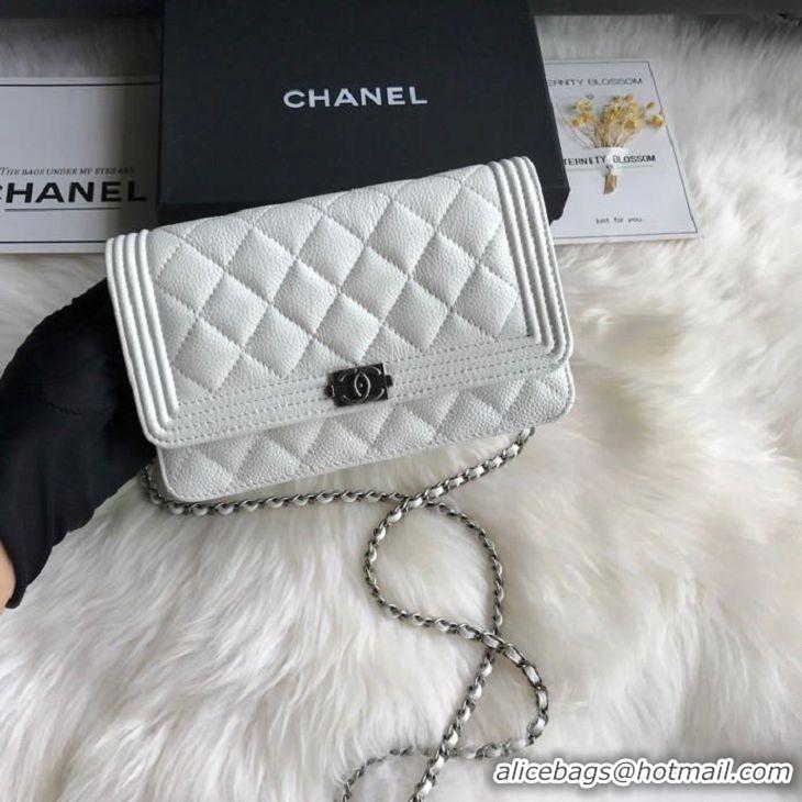 Luxury Chanel Grained Leather Boy Wallet On Chain WOC Bag A80287 White Silver