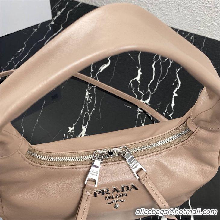 Top Design Prada Original Calfskin Leather With Chip Version Hobo Bag 1BC132 Apricot