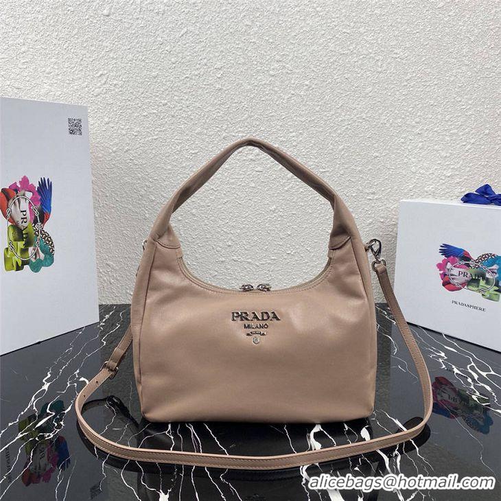 Top Design Prada Original Calfskin Leather With Chip Version Hobo Bag 1BC132 Apricot