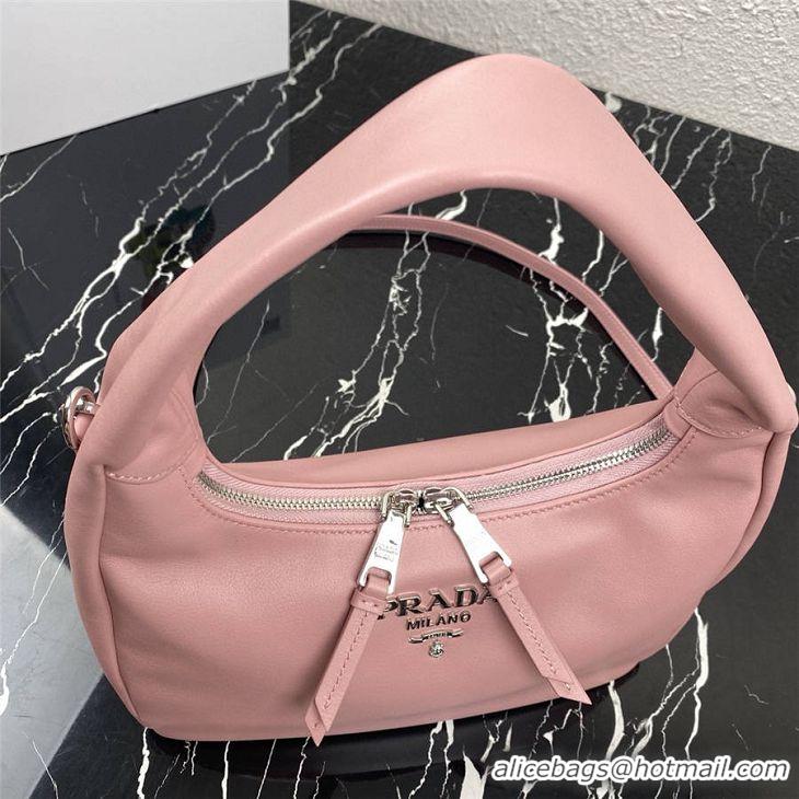 New Fashioin Prada Original Calfskin Leather With Chip Version Hobo Bag 1BC132 Pink