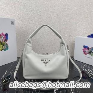 Luxury Discount Prada Original Calfskin Leather With Chip Version Hobo Bag 1BC132 White