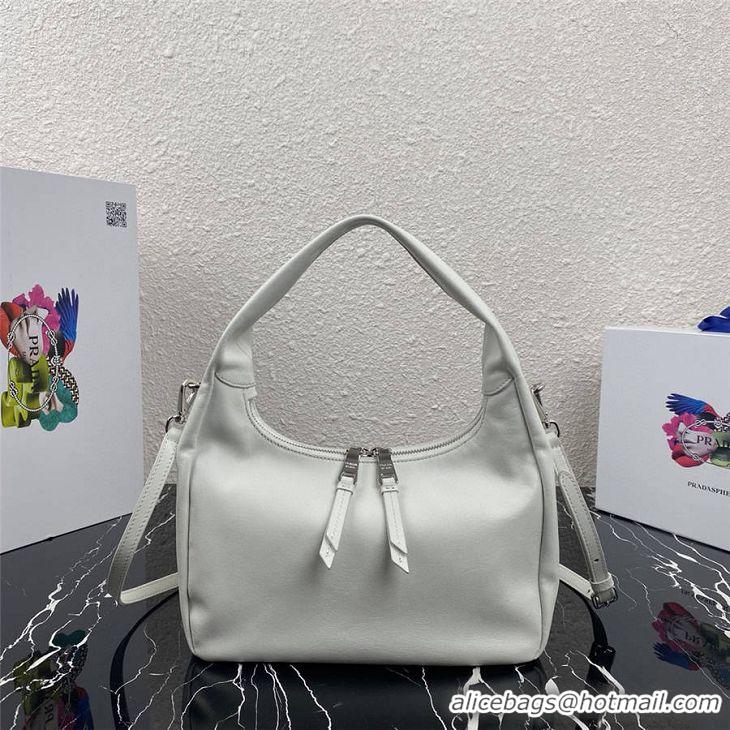 Luxury Discount Prada Original Calfskin Leather With Chip Version Hobo Bag 1BC132 White