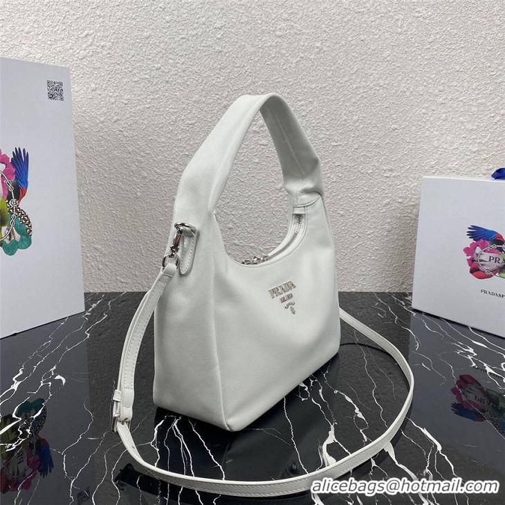 Luxury Discount Prada Original Calfskin Leather With Chip Version Hobo Bag 1BC132 White