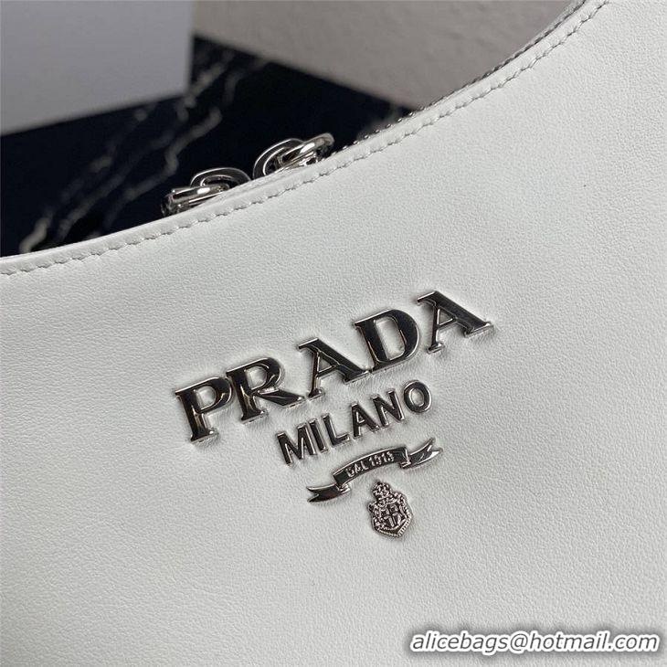 Luxury Discount Prada Original Calfskin Leather With Chip Version Hobo Bag 1BC132 White