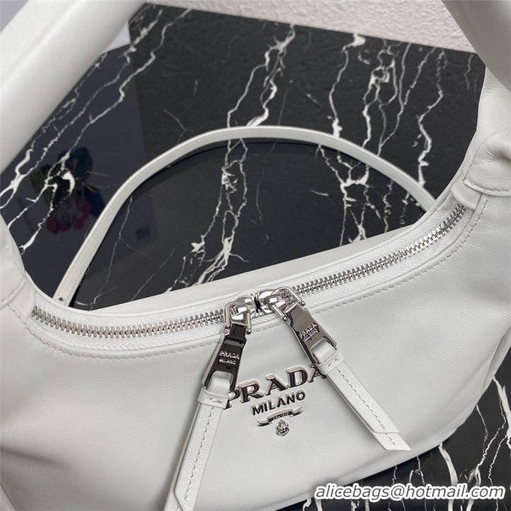 Luxury Discount Prada Original Calfskin Leather With Chip Version Hobo Bag 1BC132 White