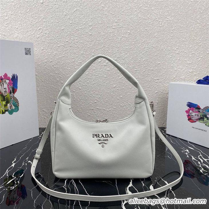 Luxury Discount Prada Original Calfskin Leather With Chip Version Hobo Bag 1BC132 White