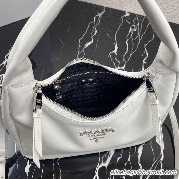 Luxury Discount Prada Original Calfskin Leather With Chip Version Hobo Bag 1BC132 White