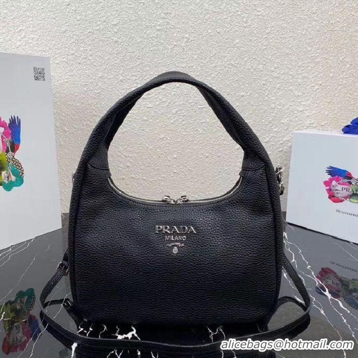 AAAAA Discount Prada Original Grain Leather With Chip Version Hobo Bag 1BC133 Black