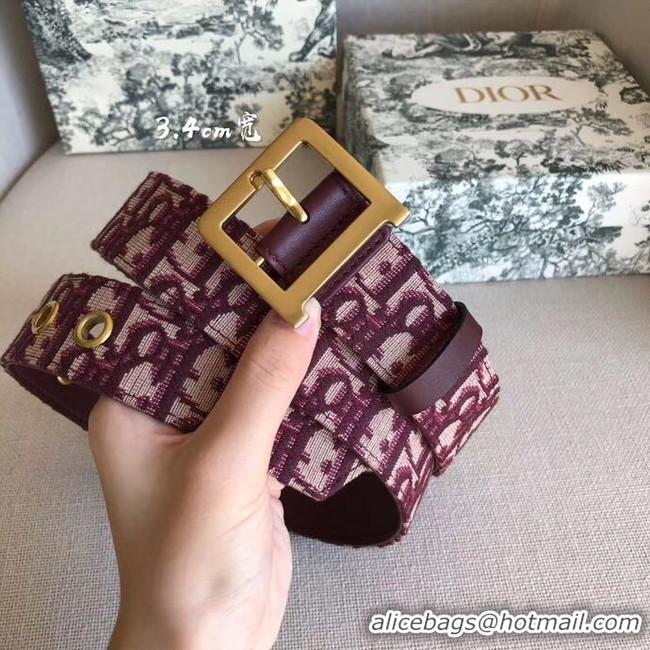 Good Quality Dior Wide leather belt with 34 mm D4262 Burgundy