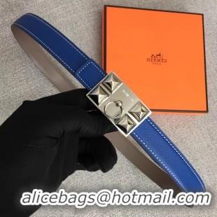 Stylish Hermes Collier de Chien belt buckle & Reversible leather strap 24 mm H0521 blue