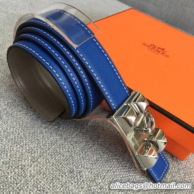 Stylish Hermes Collier de Chien belt buckle & Reversible leather strap 24 mm H0521 blue