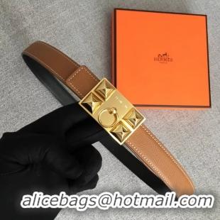 Perfect Hermes Collier de Chien belt buckle & Reversible leather strap 24 mm H0521 brown