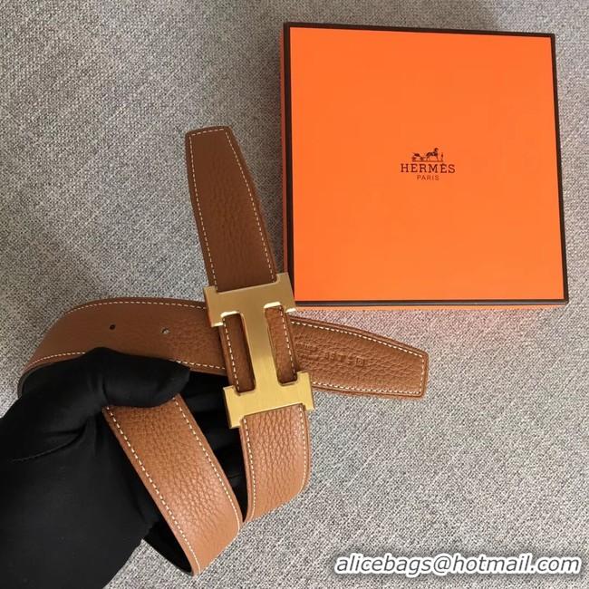 Top Grade Hermes original togo 2 belt buckle & Reversible leather strap 32 mm H06454 brown gold plated metal