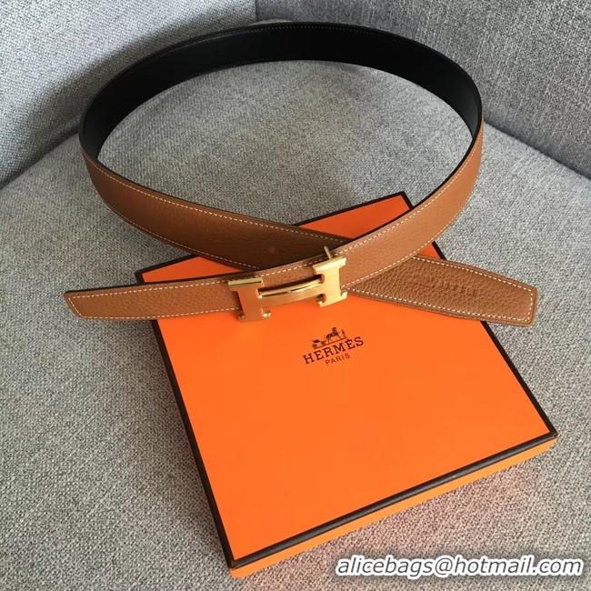 Top Grade Hermes original togo 2 belt buckle & Reversible leather strap 32 mm H06454 brown gold plated metal