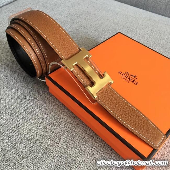 Top Grade Hermes original togo 2 belt buckle & Reversible leather strap 32 mm H06454 brown gold plated metal