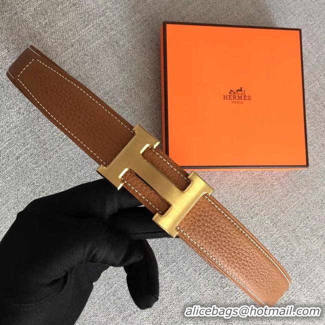 Top Grade Hermes original togo 2 belt buckle & Reversible leather strap 32 mm H06454 brown gold plated metal