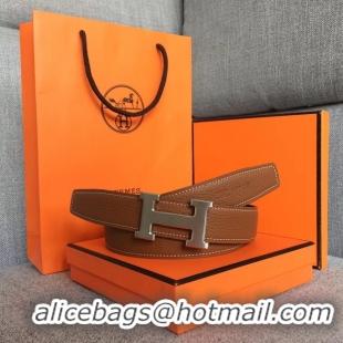 Perfect Hermes original togo 2 belt buckle & Reversible leather strap 32 mm H06454 brown