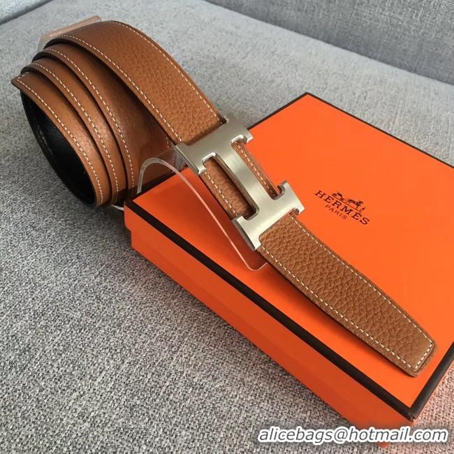 Perfect Hermes original togo 2 belt buckle & Reversible leather strap 32 mm H06454 brown