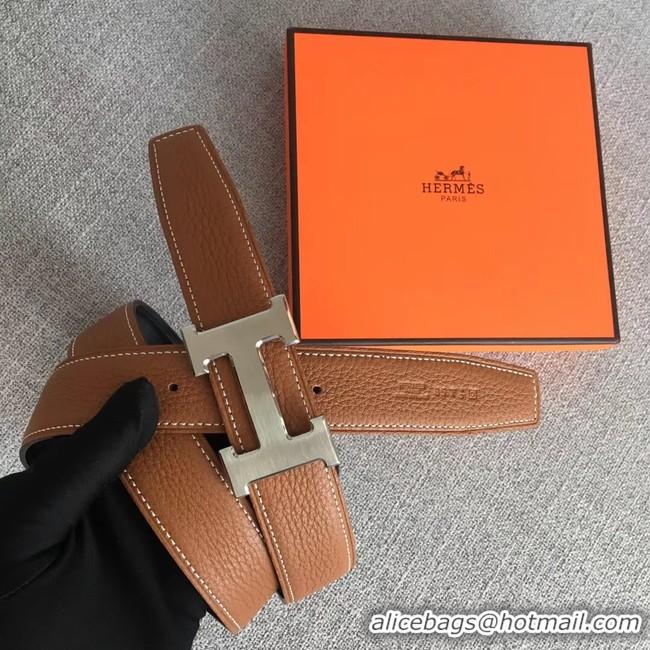 Perfect Hermes original togo 2 belt buckle & Reversible leather strap 32 mm H06454 brown