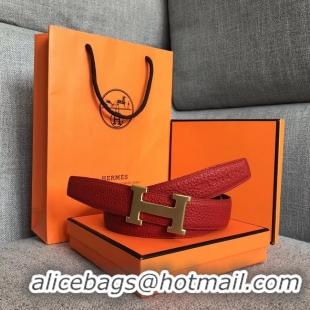 Luxury Hermes original togo 2 belt buckle & Reversible leather strap 32 mm H06454 red gold plated metal 