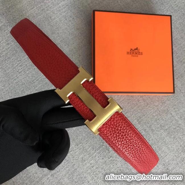 Luxury Hermes original togo 2 belt buckle & Reversible leather strap 32 mm H06454 red gold plated metal 