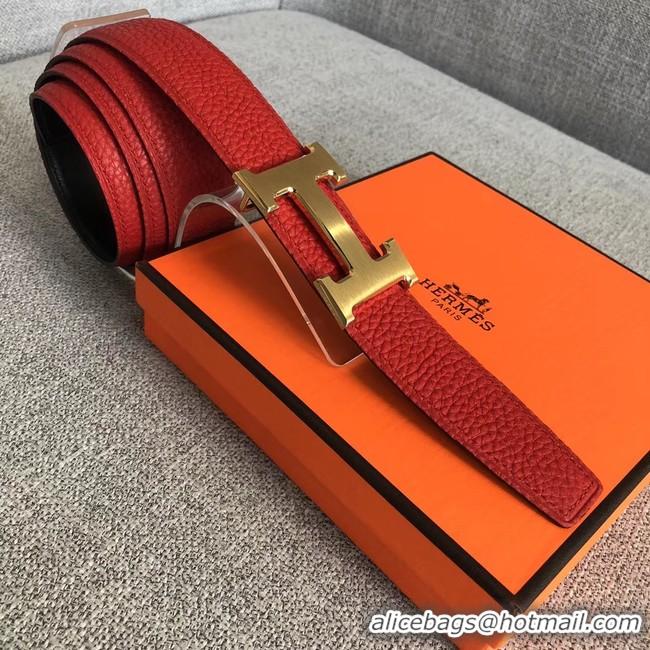 Luxury Hermes original togo 2 belt buckle & Reversible leather strap 32 mm H06454 red gold plated metal 