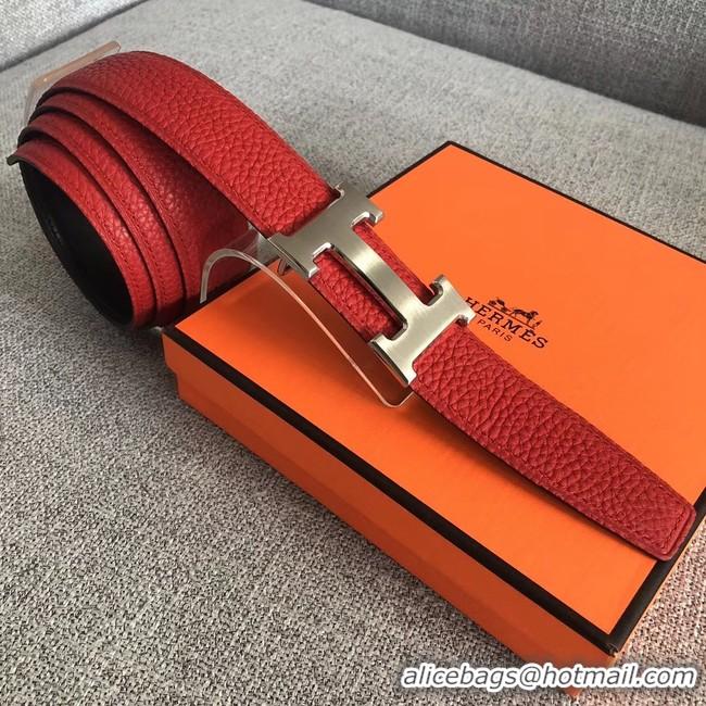 Best Quality Hermes original togo 2 belt buckle & Reversible leather strap 32 mm H06454 red