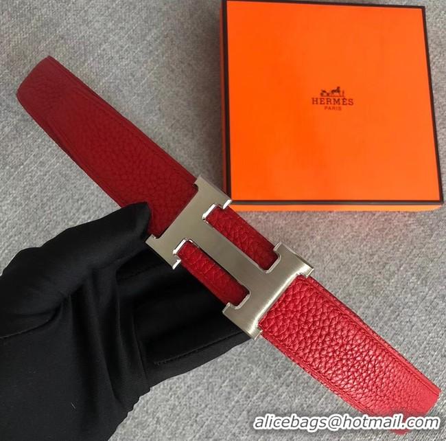 Best Quality Hermes original togo 2 belt buckle & Reversible leather strap 32 mm H06454 red