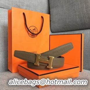 Good Looking Hermes original togo 2 belt buckle & Reversible leather strap 32 mm H06454 grey gold plated metal