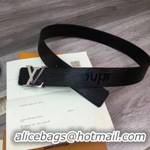 Most Popular Louis Vuitton SPREME 40mm Black Epi Leather Belt M5897 Silver