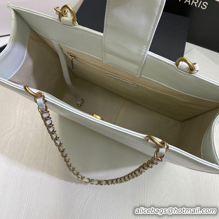 Cheapest Chanel Original Leather Tote Shopping Bag AS1942 White