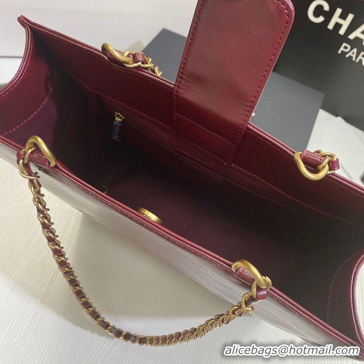 New Cheap Chanel Original Leather Tote Shopping Bag AS1942 Wine