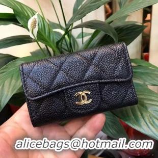 Best Quality Chanel Original Caviar Leather 6 Key Holder A12301 Black