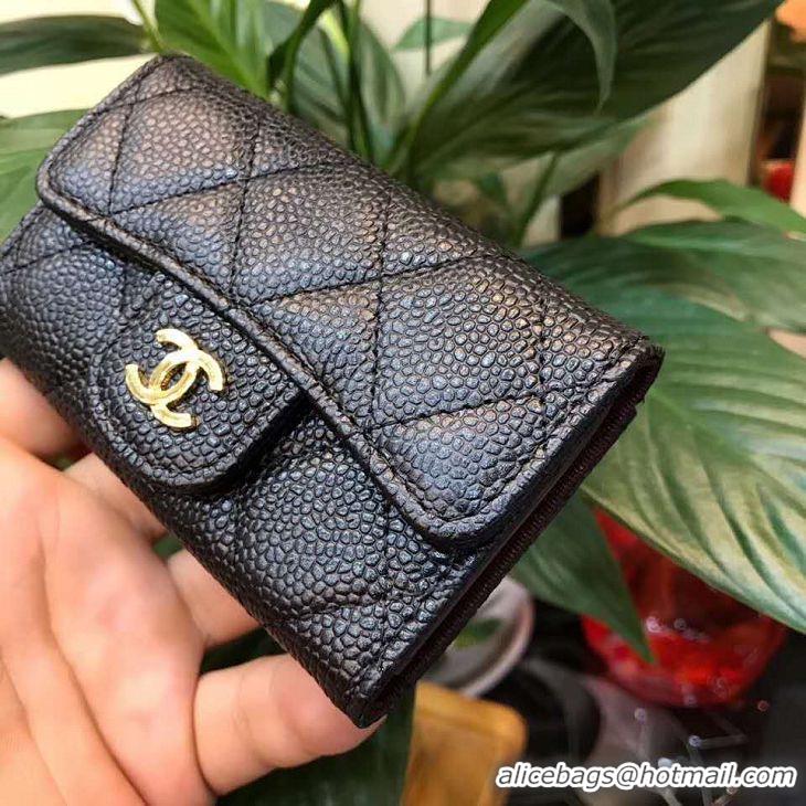 Best Quality Chanel Original Caviar Leather 6 Key Holder A12301 Black