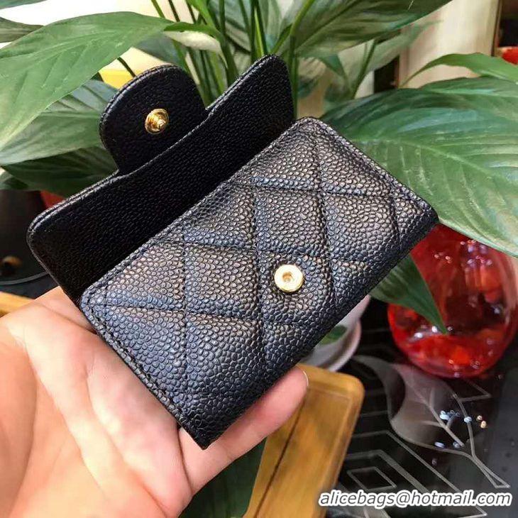 Best Quality Chanel Original Caviar Leather 6 Key Holder A12301 Black