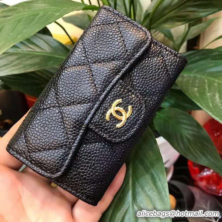 Best Quality Chanel Original Caviar Leather 6 Key Holder A12301 Black