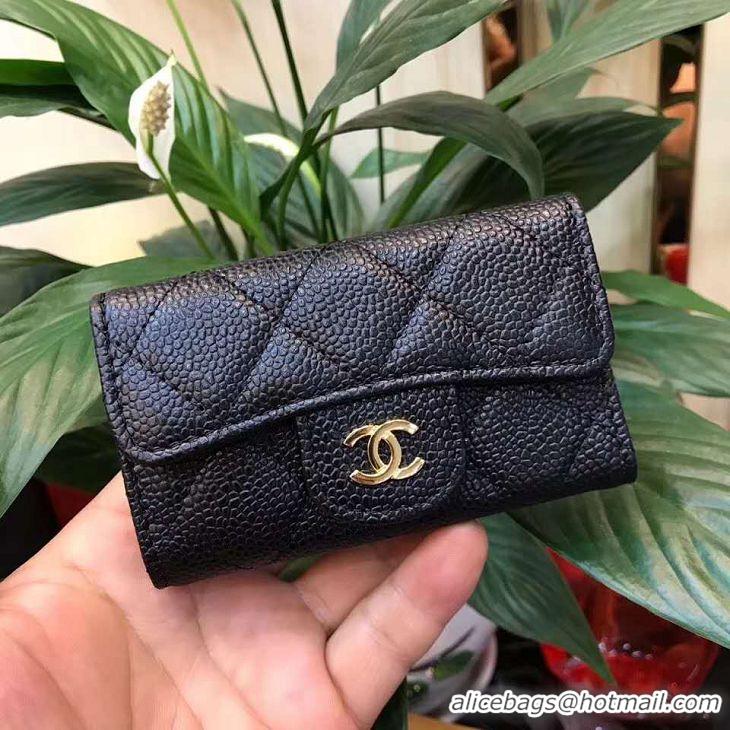 Best Quality Chanel Original Caviar Leather 6 Key Holder A12301 Black