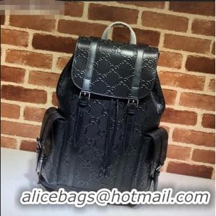 High Quality Gucci Perforated Leather GG Embossed Backpack 625770 Black 2020