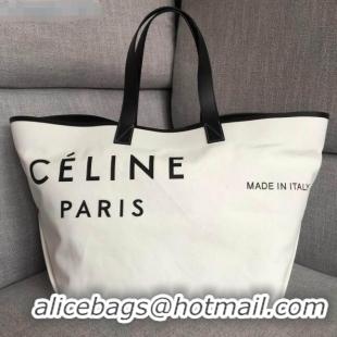 Top Quality Celine Medium Made in Tote in Textile 61901 White/Black 2018