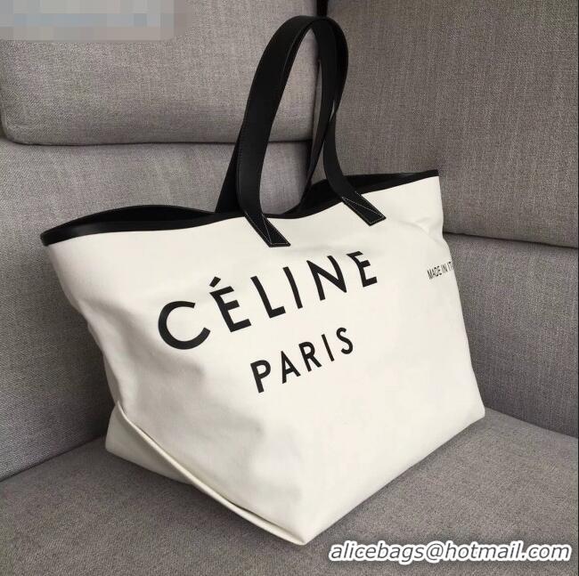 Top Quality Celine Medium Made in Tote in Textile 61901 White/Black 2018