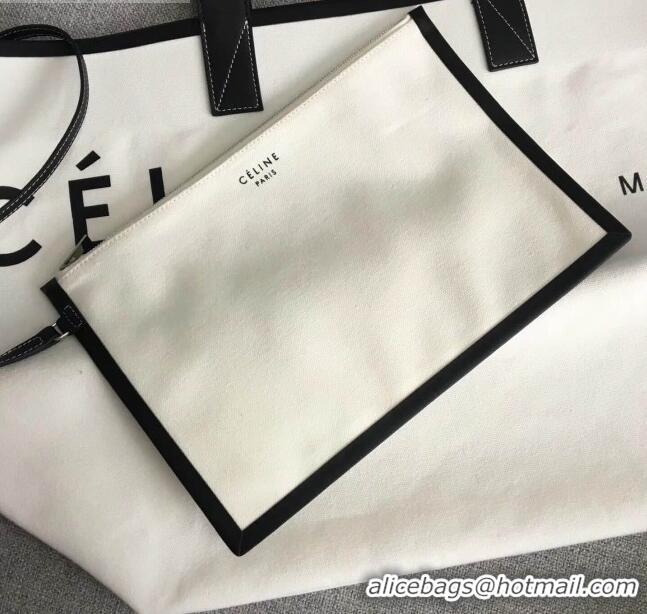 Top Quality Celine Medium Made in Tote in Textile 61901 White/Black 2018